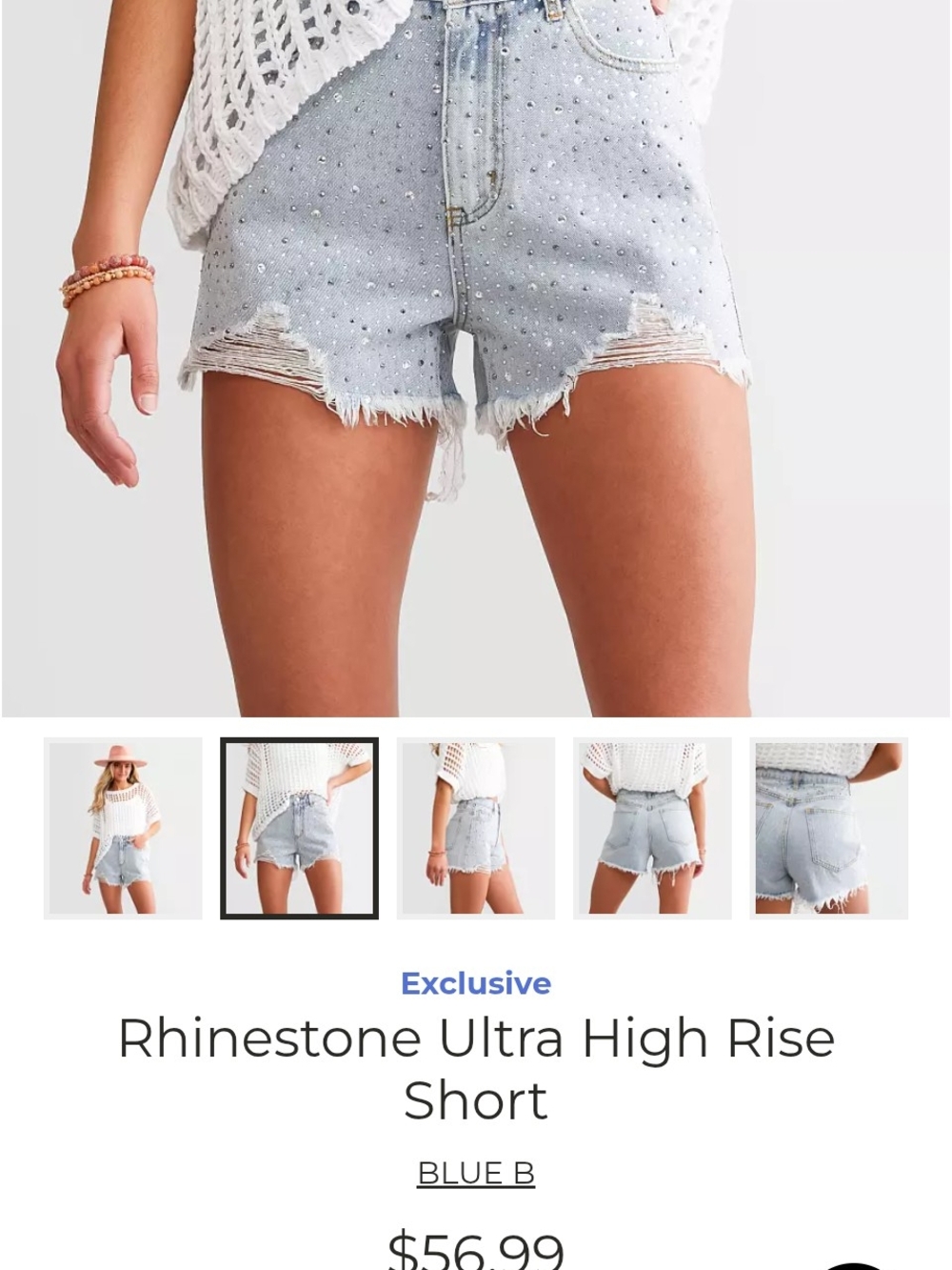 High-Rise Light Blue Rhinestone Denim Shorts